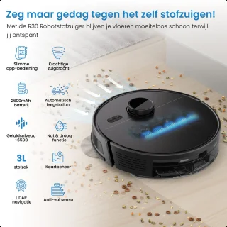 Avalue 3 in 1 Robotstofzuiger met Dweilfunctie - Automatisch Leegstation- Met Afstandsbediening en App - Zwart