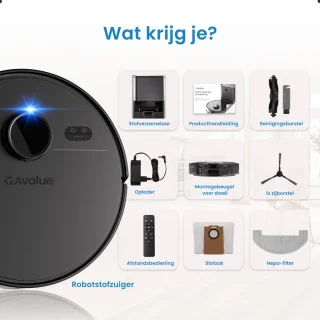 Avalue 3 in 1 Robotstofzuiger met Dweilfunctie - Automatisch Leegstation- Met Afstandsbediening en App - Zwart