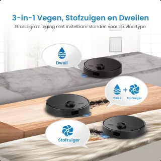 Avalue 3 in 1 Robotstofzuiger met Dweilfunctie - Automatisch Leegstation- Met Afstandsbediening en App - Zwart
