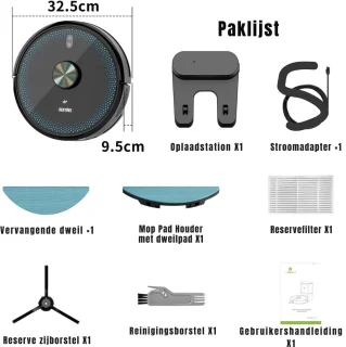 MMP®Robotstofzuiger met app - Robotstofzuiger - Robotstofzuiger huisdieren - Zwart - 33cm x 33cm x 10cm