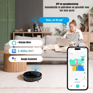 MMP®Robotstofzuiger met app - Robotstofzuiger - Robotstofzuiger huisdieren - Zwart - 33cm x 33cm x 10cm