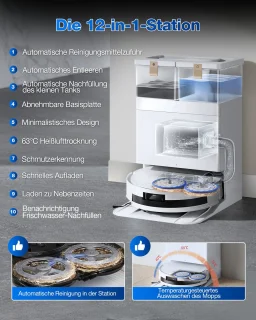 ECOVACS - DEEBOT T50 Max Pro Omni Gen 2 - Stofzuig- en dweilrobot - 18.500 Pa zuigkracht- Zelfreinigende Robotstofzuiger met Warmwater – Dweilsysteem - Automatisch Leegstation - Geschikt voor dierenharen