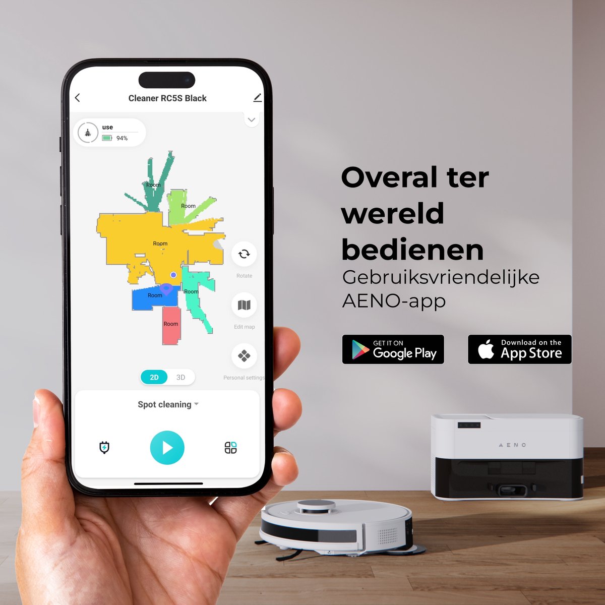 AENO RC6S Robotstofzuiger met Dweilfunctie Wit