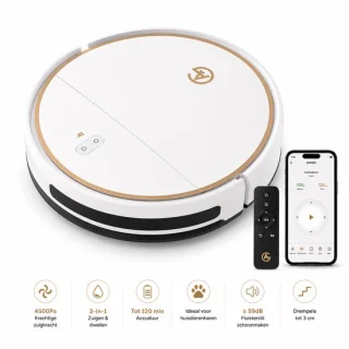 AG6000 Premium Robotstofzuiger — Wit-Goud: Luxe, Kracht en Handig 2-in-1 Reiniging