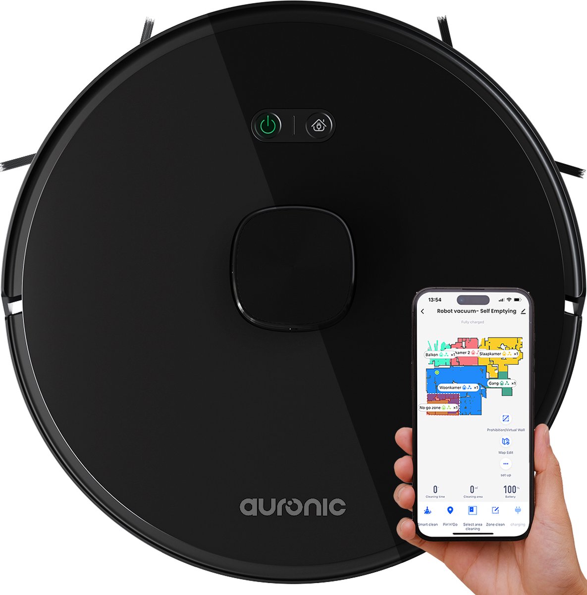 Auronic Robotstofzuiger Dweilrobot WiFi Zwart