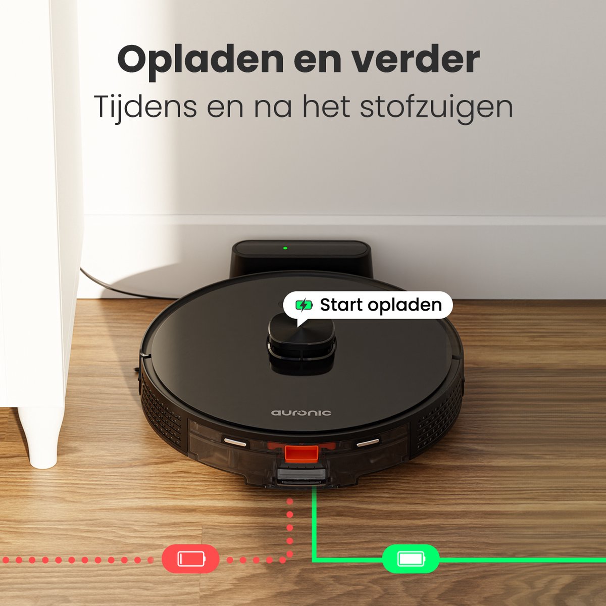 Auronic Robotstofzuiger Dweilrobot WiFi Zwart