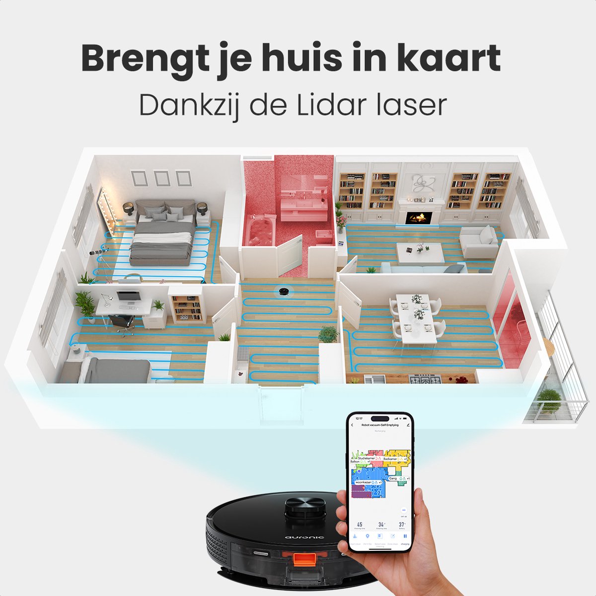 Auronic Robotstofzuiger Dweilrobot WiFi Zwart