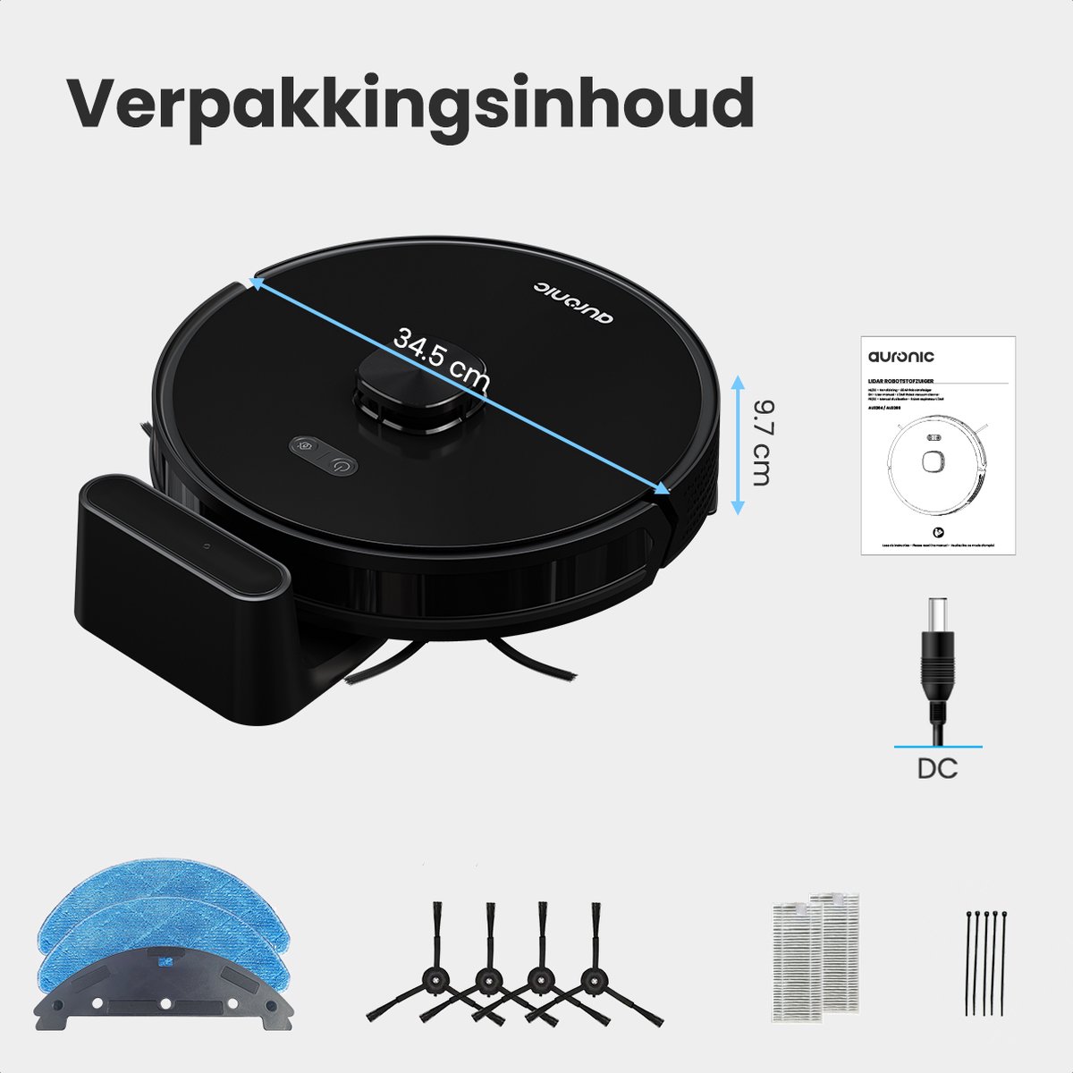 Auronic Robotstofzuiger Dweilrobot WiFi Zwart