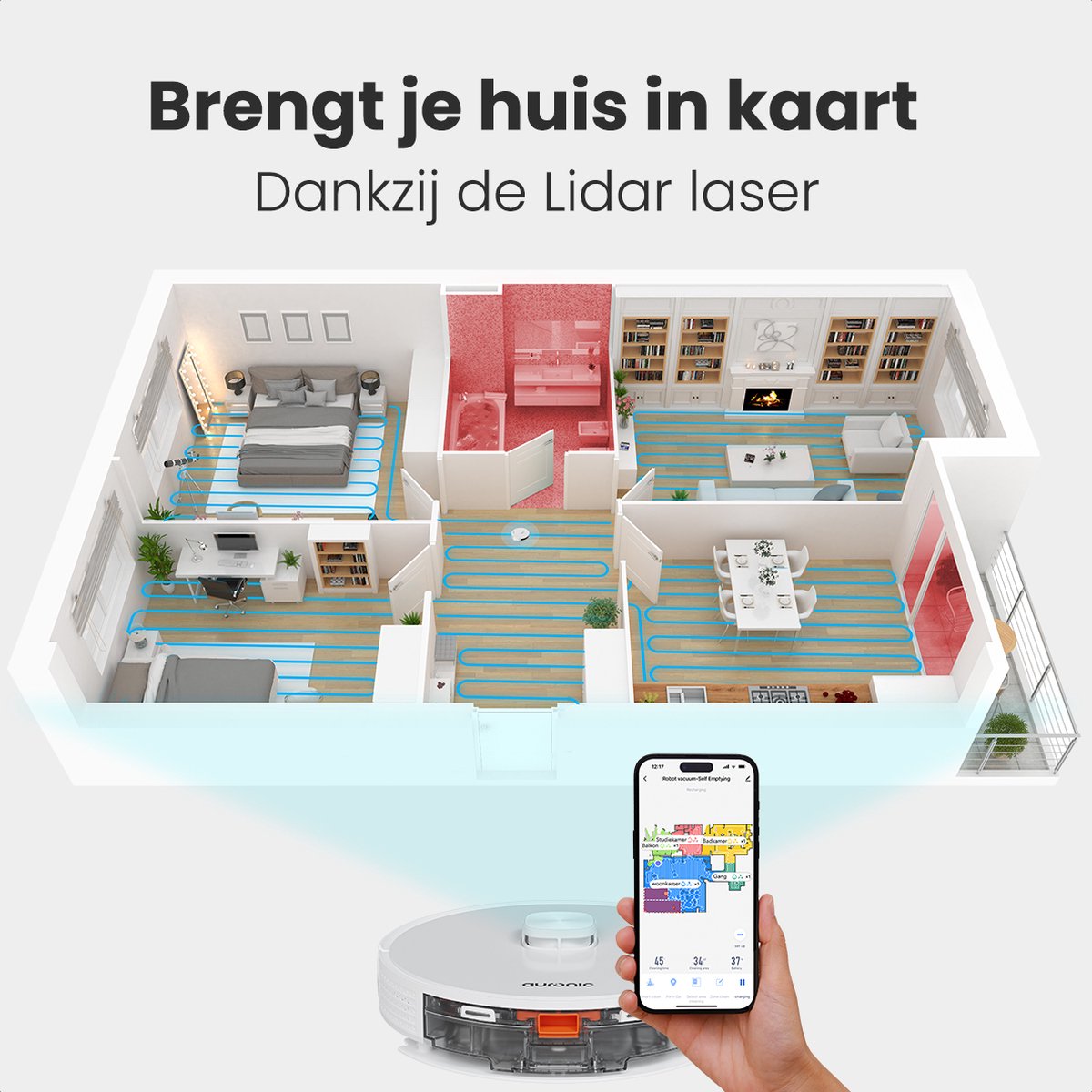Auronic Robotstofzuiger Dweilrobot Wit