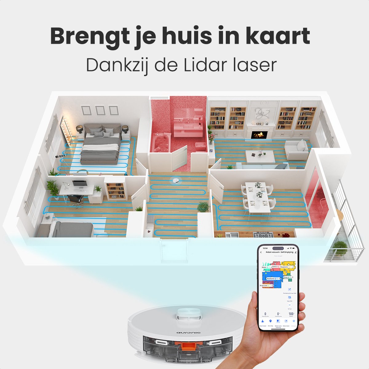 Auronic Robotstofzuiger Met Dweilfunctie Wit