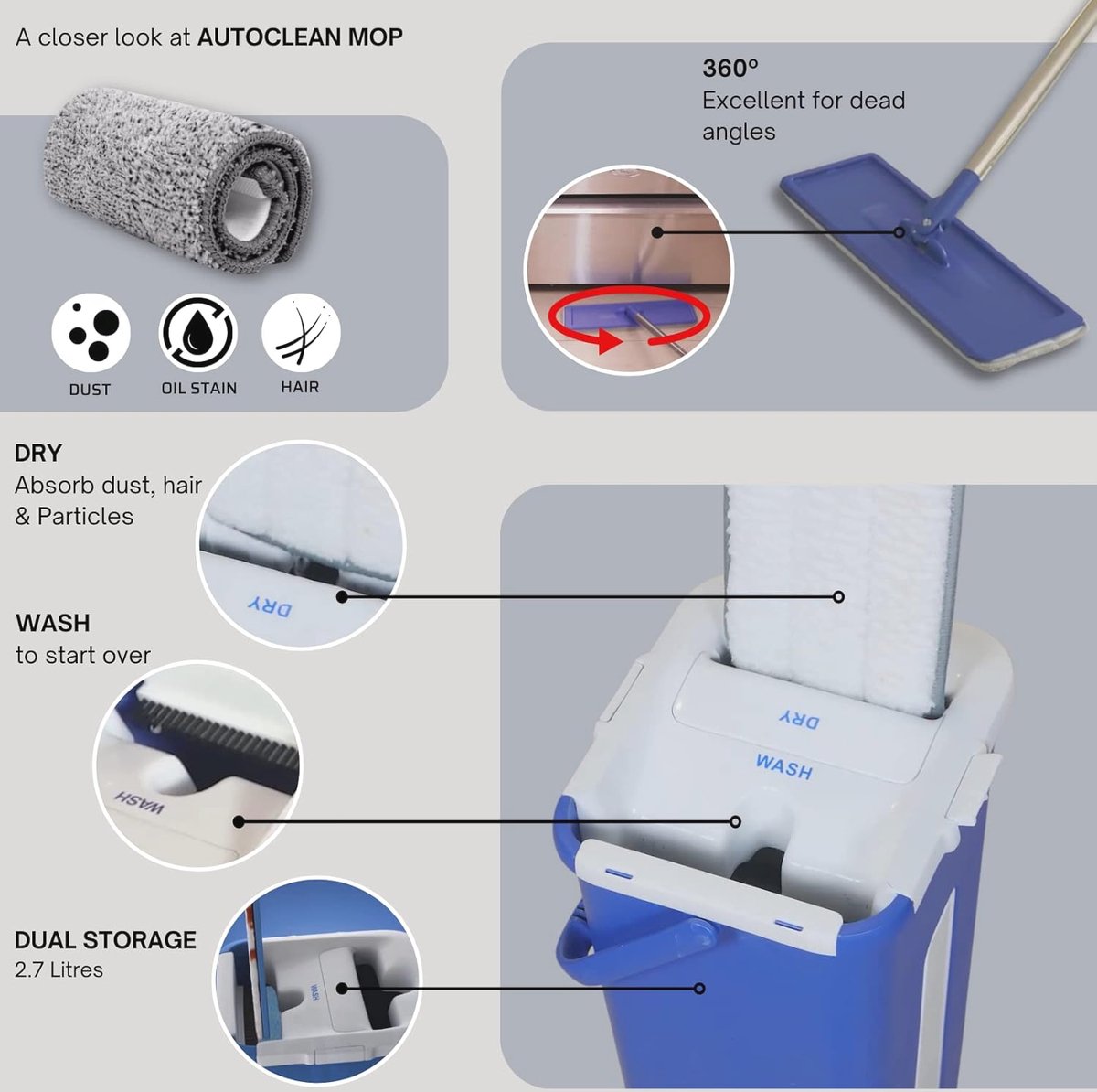 Autoclean 360° Draaibare Mop en Emmer Set