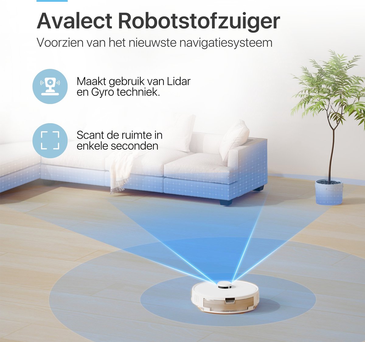 Avalect CleanSmart Robotstofzuiger met dweilfunctie en laadstation wit