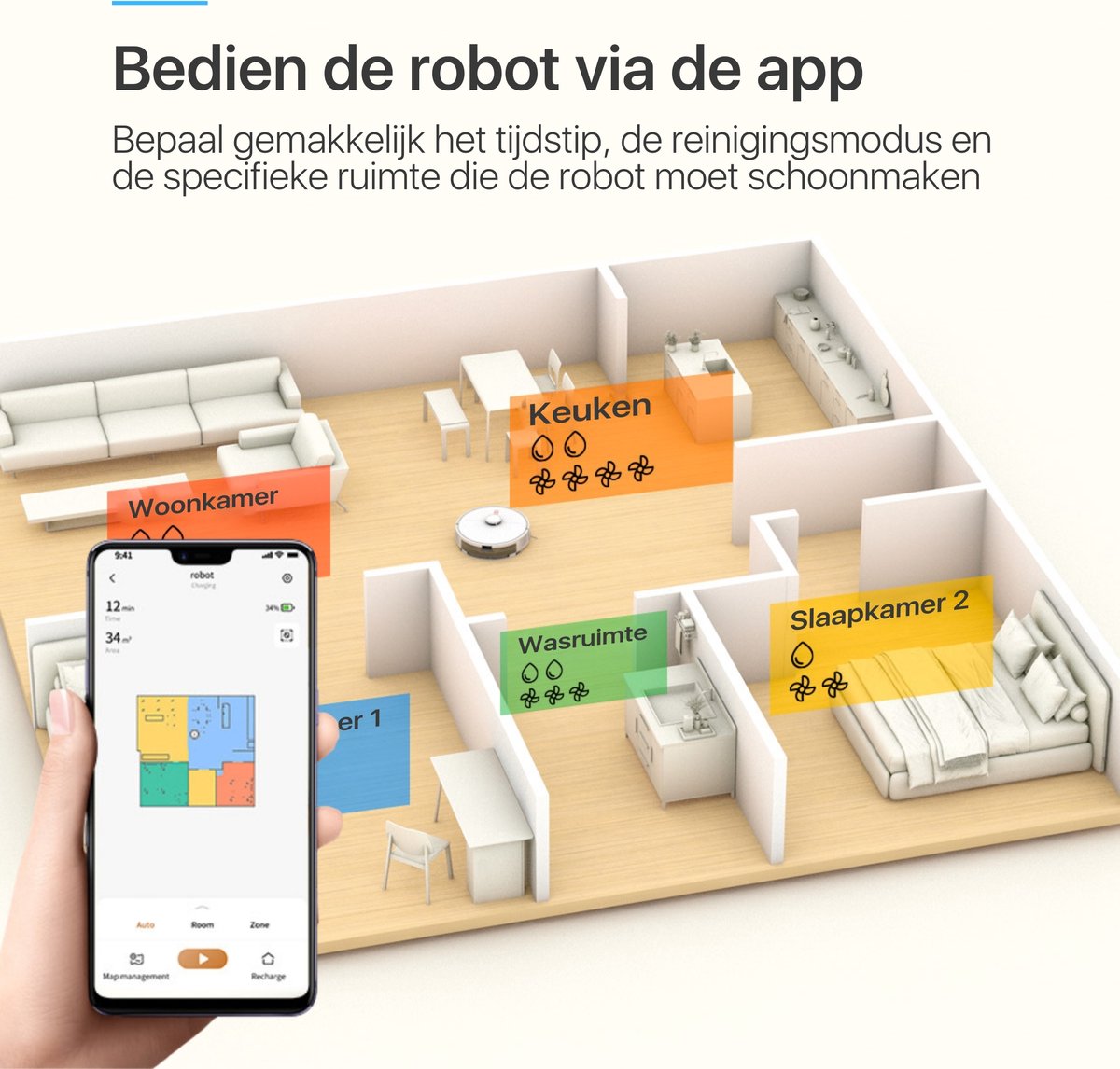 Avalect CleanSmart Robotstofzuiger met dweilfunctie en laadstation wit