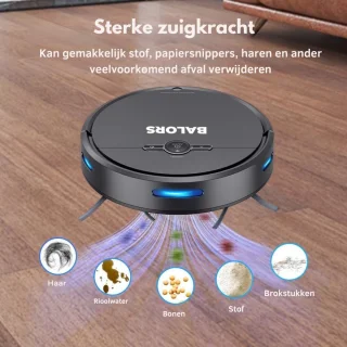 BALORS Robotstofzuiger met laadstation en dweilfunctie zwart