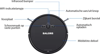 BALORS Robotstofzuiger met laadstation en dweilfunctie zwart