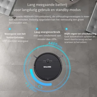 BALORS Robotstofzuiger met laadstation en dweilfunctie zwart