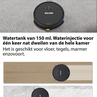 BALORS Robotstofzuiger met laadstation en dweilfunctie zwart