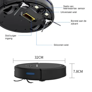 BALORS Robotstofzuiger met laadstation en dweilfunctie zwart