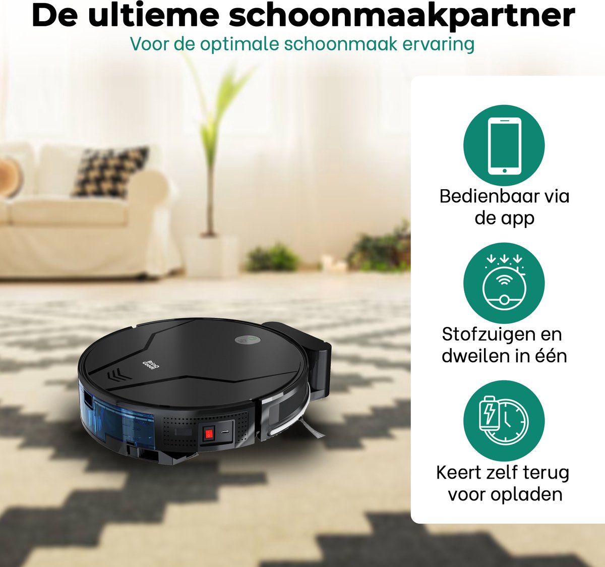 BrinQ Goods Robotstofzuiger met Dweilfunctie en Laadstation