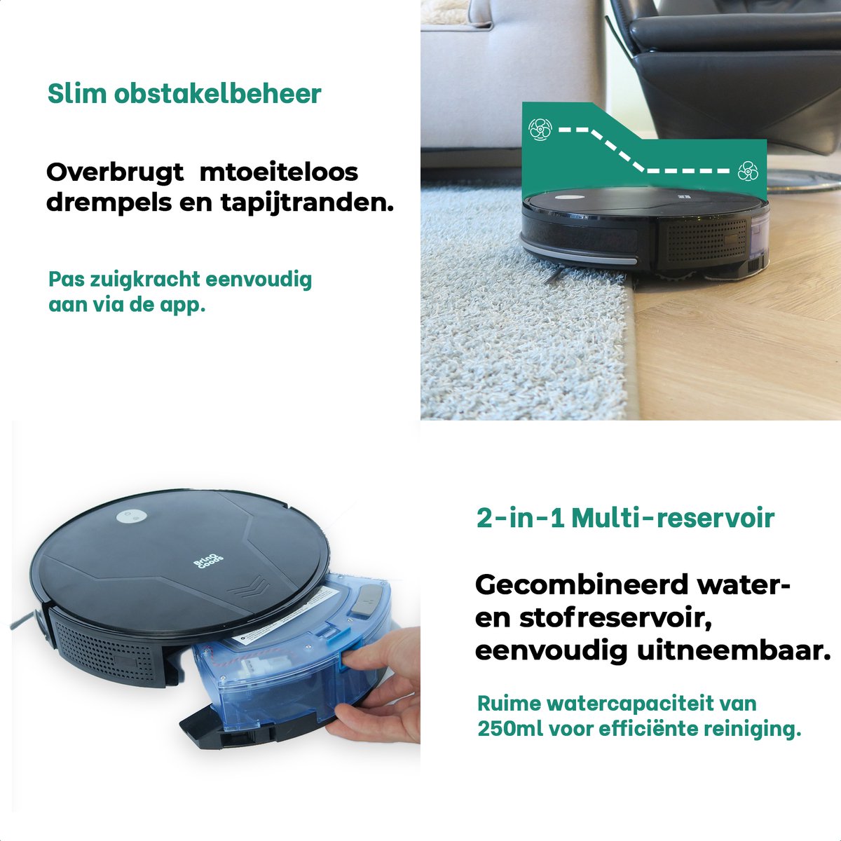 BrinQ Goods Robotstofzuiger met Dweilfunctie en Laadstation
