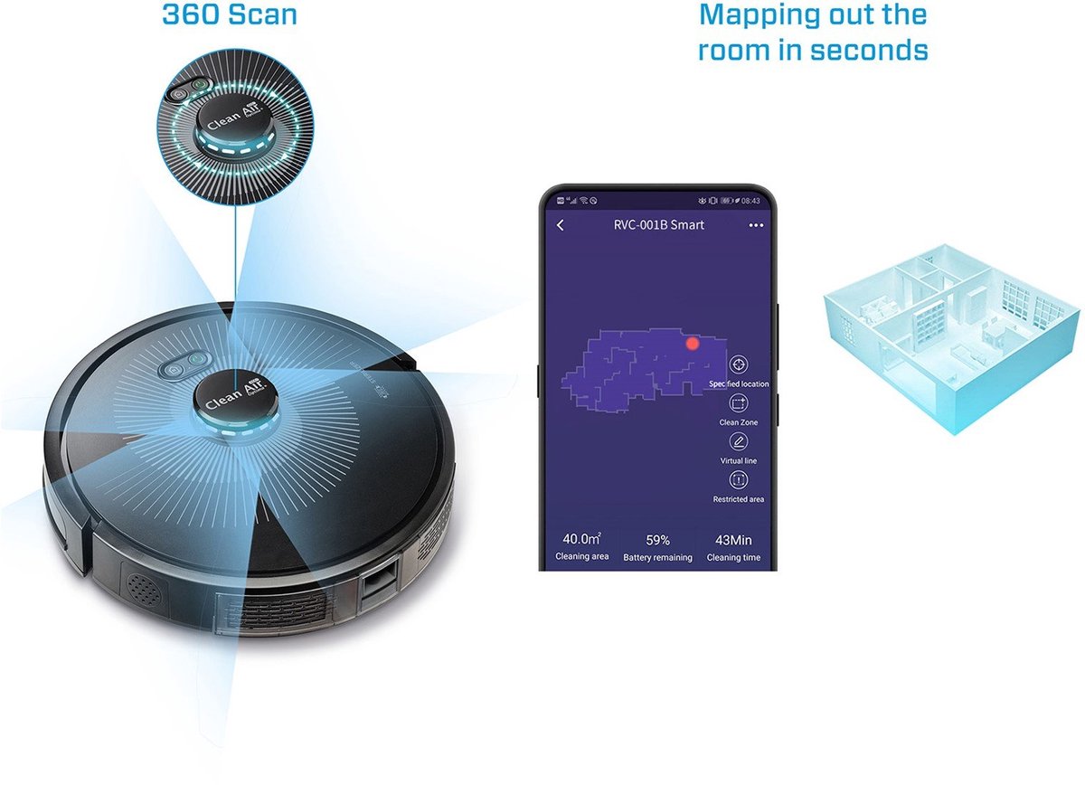 Clean Air Optima RVC-001B Smart Robotstofzuiger