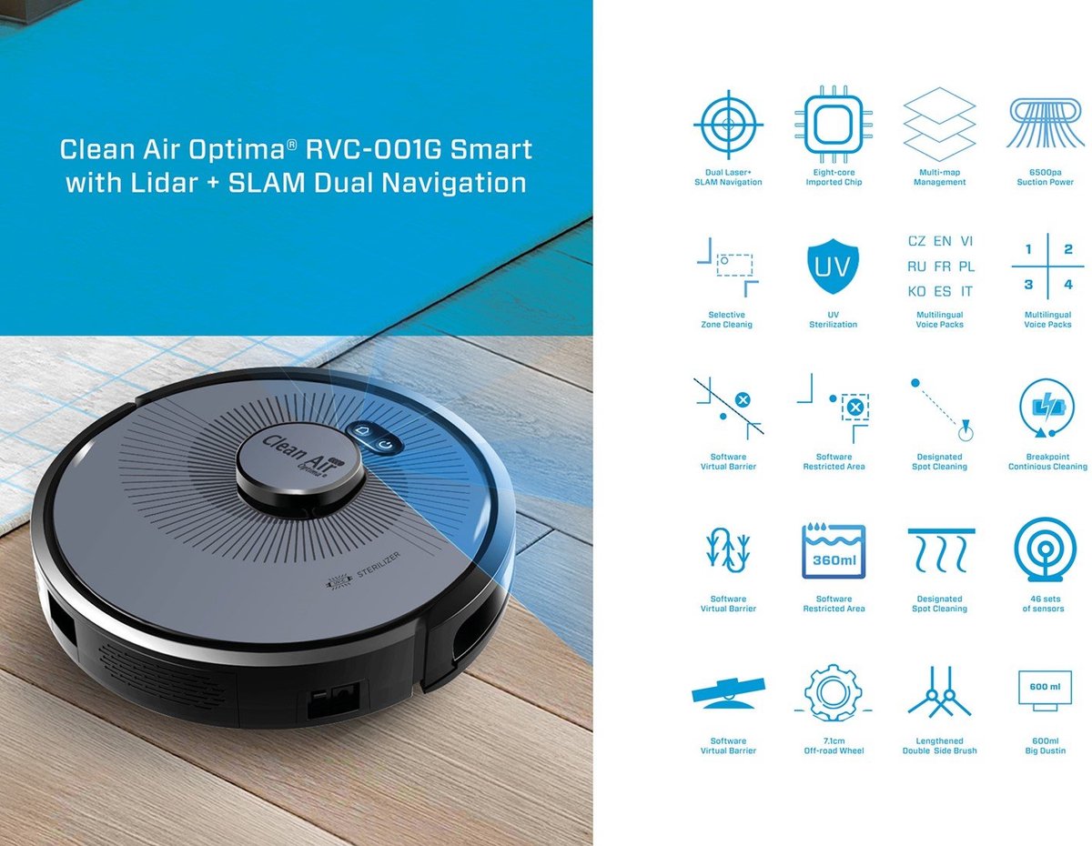 Clean Air Optima RVC-001G Smart Robotstofzuiger