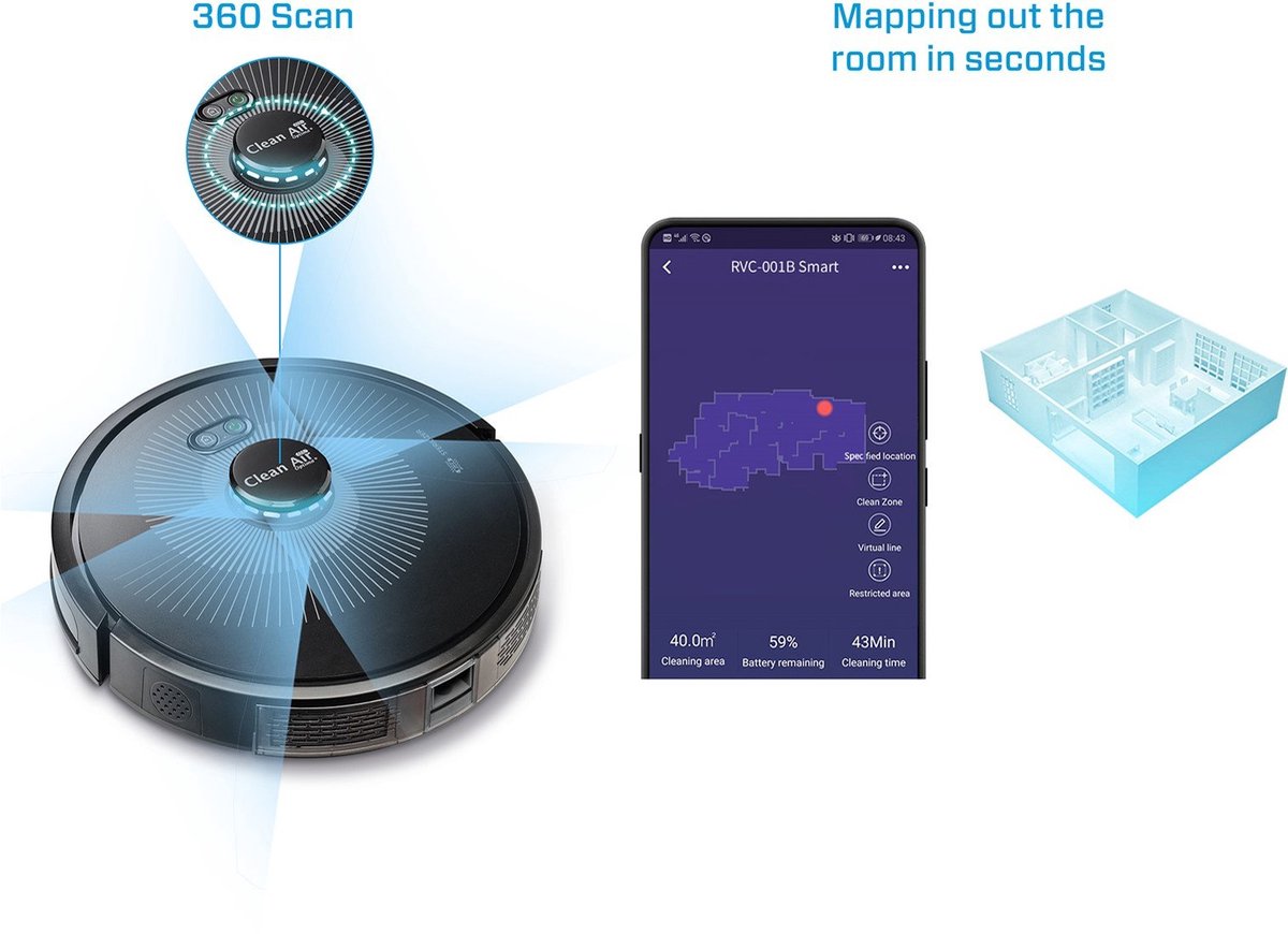 Clean Air Optima RVC-002B Smart Robotstofzuiger met Zelf-Leeg-Station