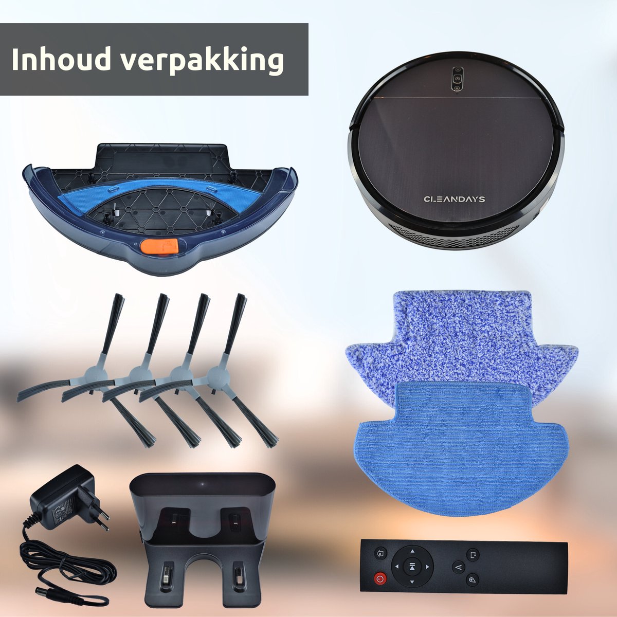 CleanDays D2-007 Robotstofzuiger met Dweilfunctie Zwart