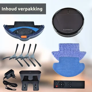 CleanDays D2-007 Robotstofzuiger met Dweilfunctie Zwart