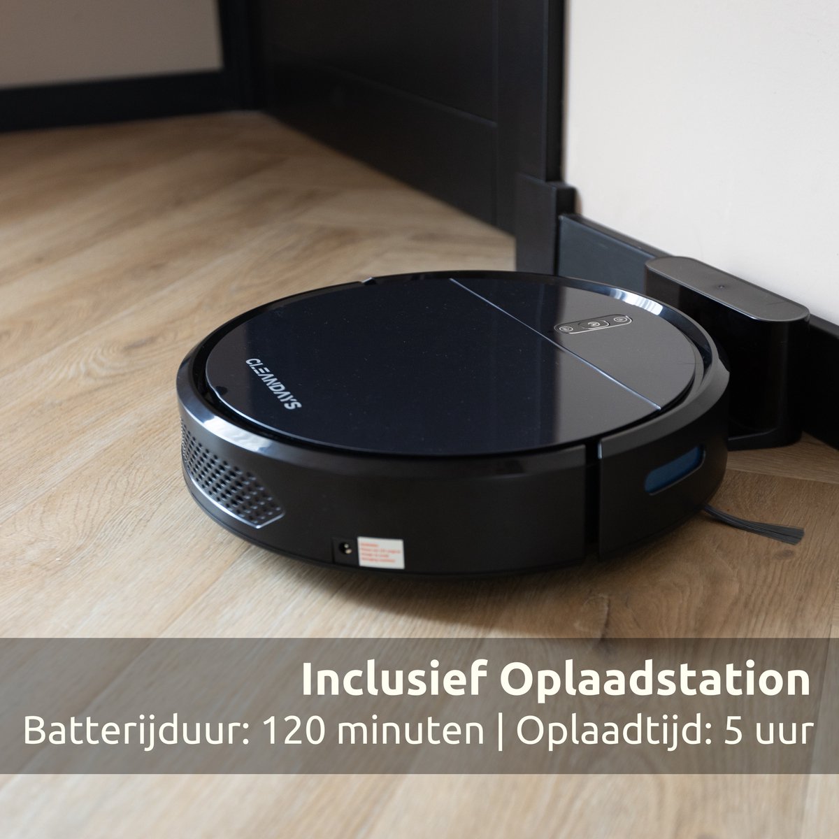 CleanDays D2-007 Robotstofzuiger met Dweilfunctie Zwart