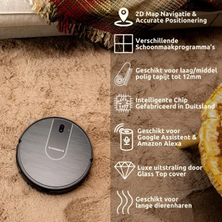 CleanDays D3-300MAX Robotstofzuiger met Laadstation Zwart