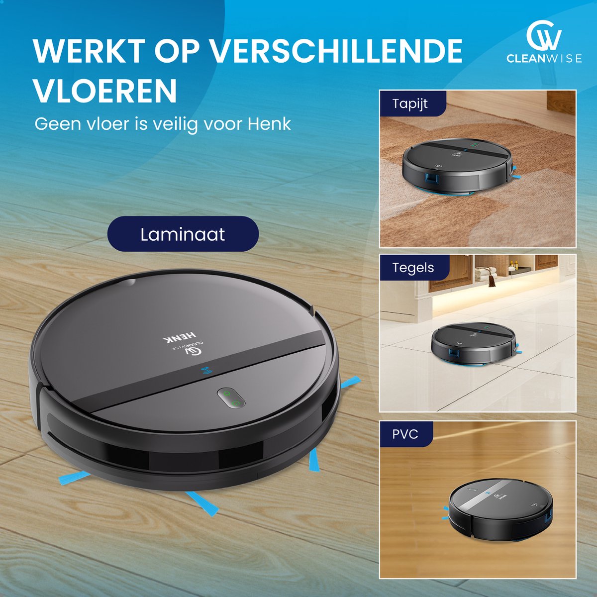 CleanWise Henk Robotstofzuiger met Dweilfunctie en 4 Zijborstels