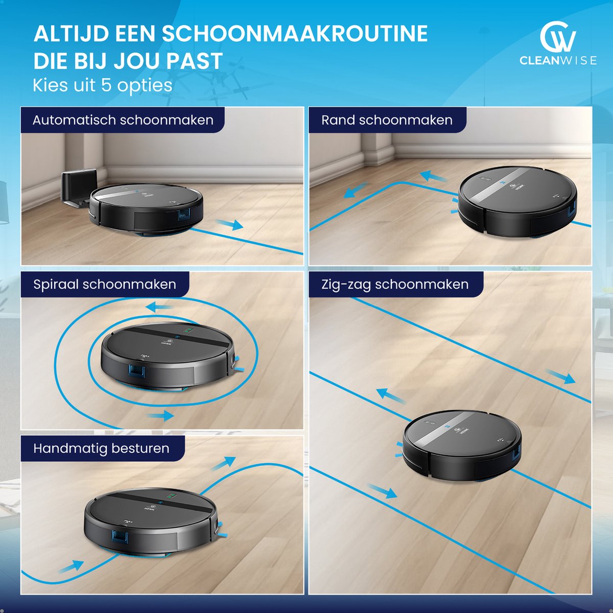 CleanWise Henk Robotstofzuiger met Dweilfunctie en 4 Zijborstels