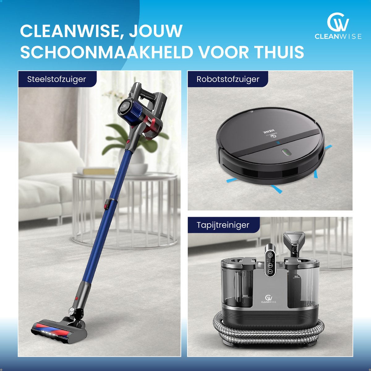 CleanWise Henk Robotstofzuiger met Dweilfunctie en 4 Zijborstels