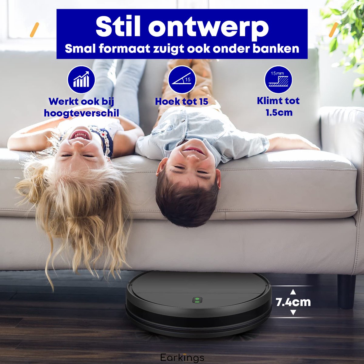 Earkings Robotstofzuiger met Dweilfunctie Zwart