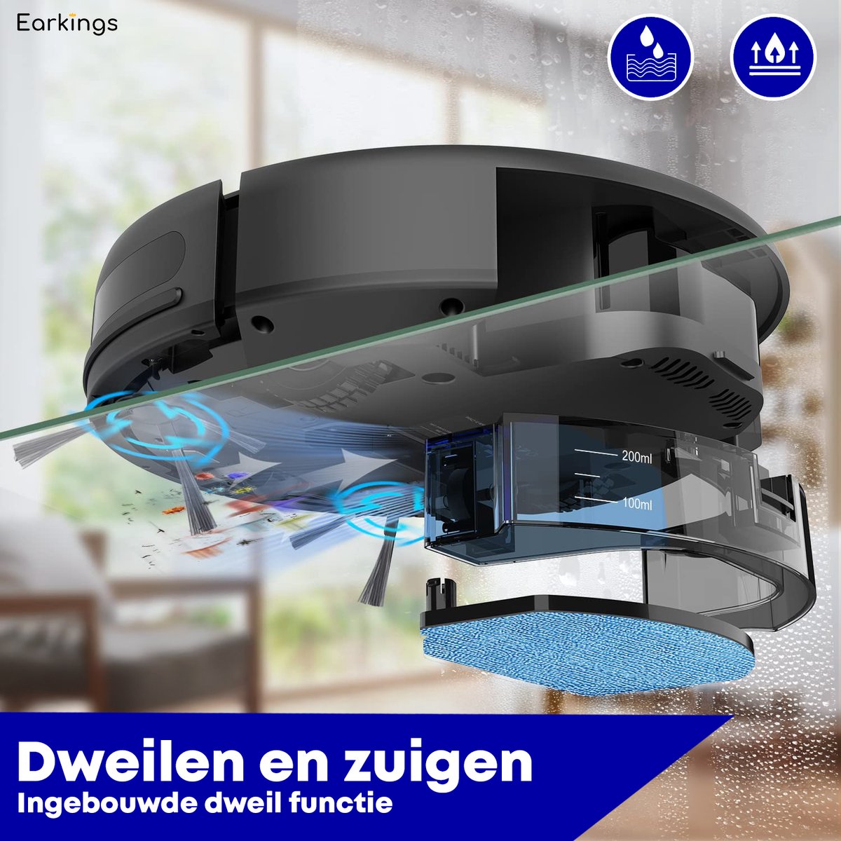 Earkings Robotstofzuiger met Dweilfunctie Zwart