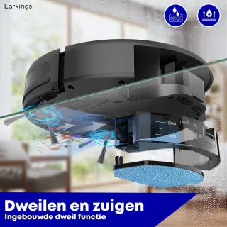 Earkings Robotstofzuiger met Dweilfunctie Zwart