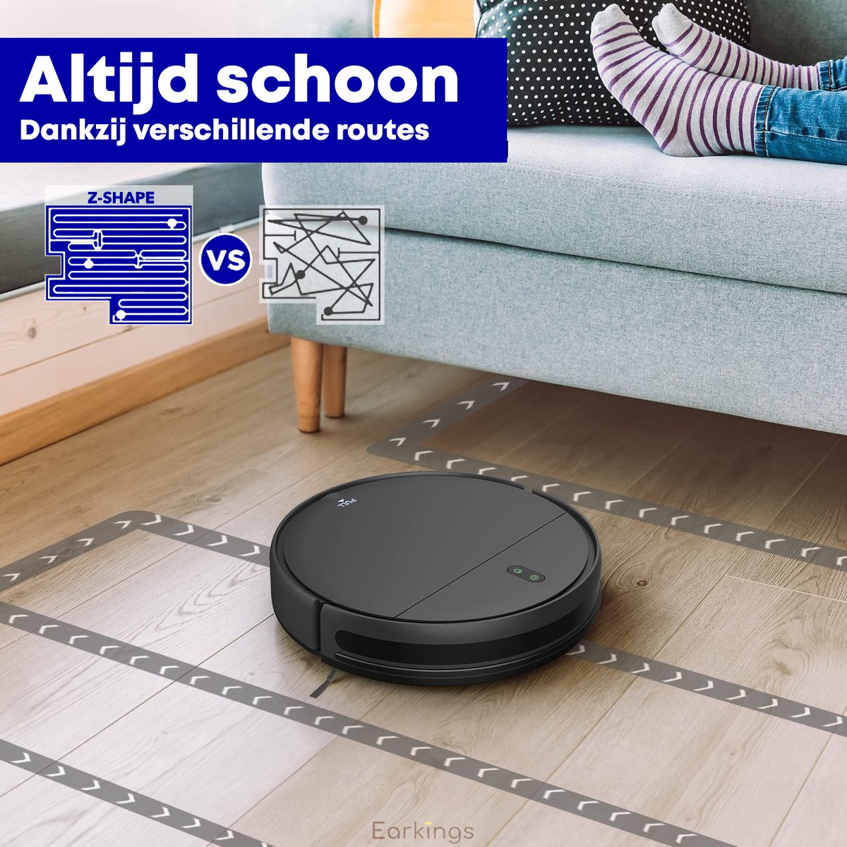 Earkings Robotstofzuiger met Dweilfunctie Zwart