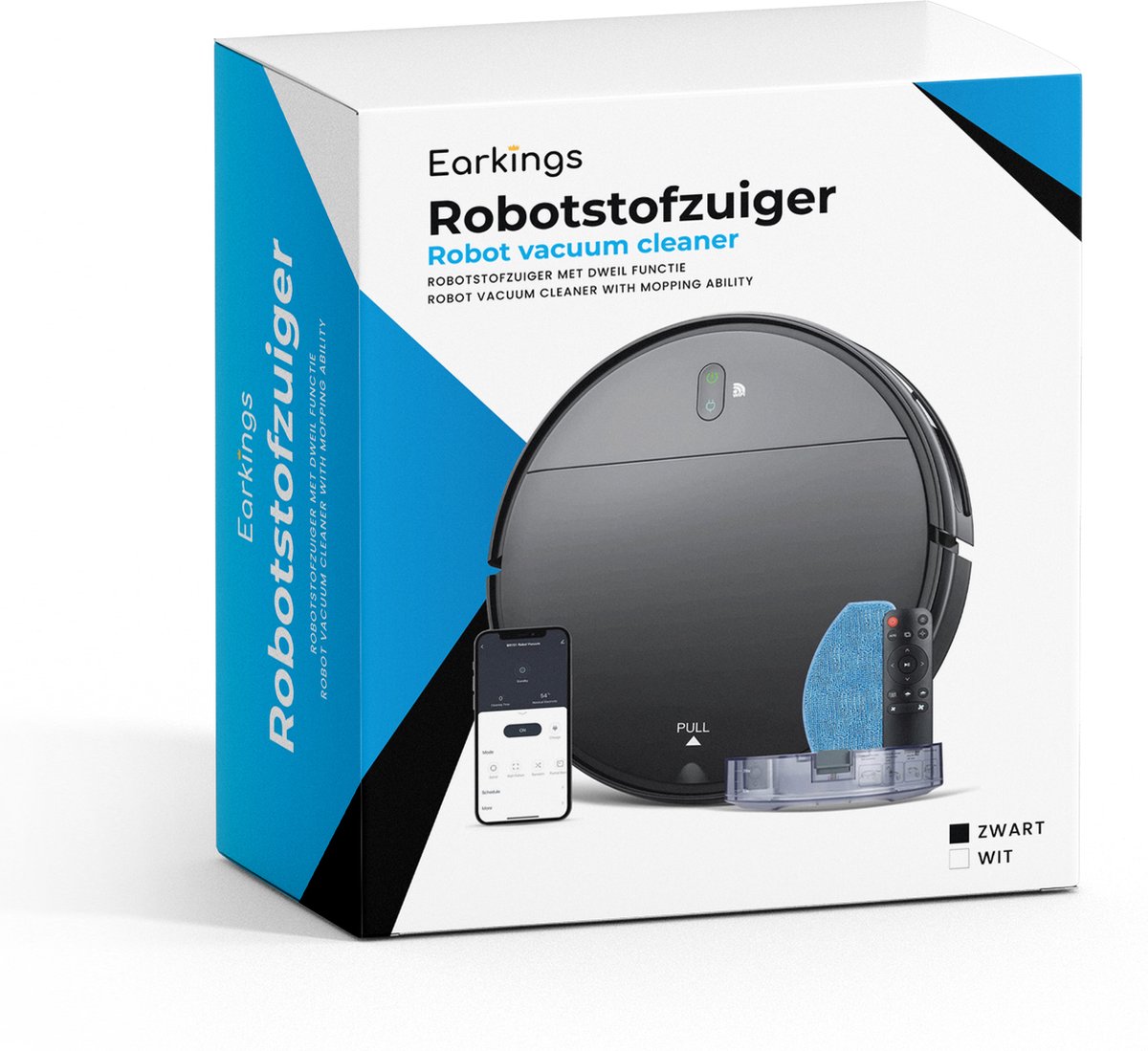 Earkings Robotstofzuiger met Dweilfunctie Zwart