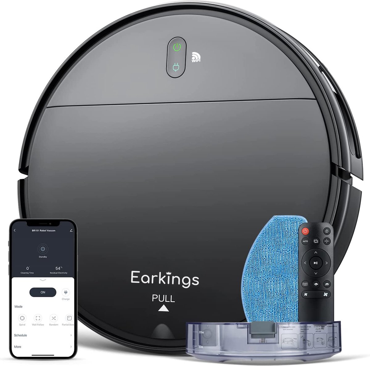 Earkings Robotstofzuiger met Dweilfunctie Zwart