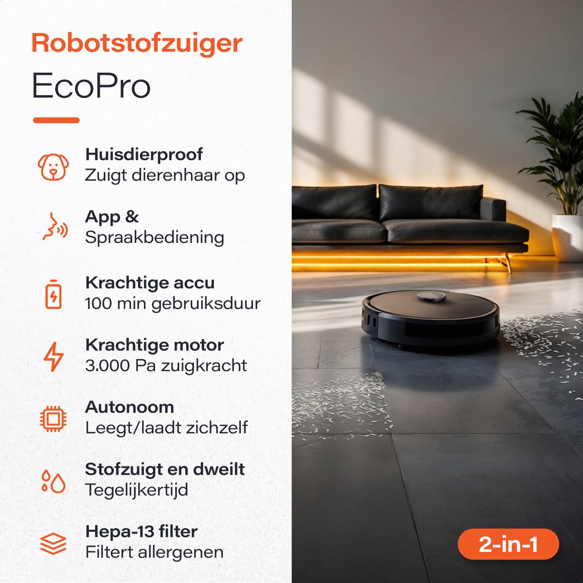Ecopro Skoov Robotstofzuiger met Dweilfunctie en Laadstation