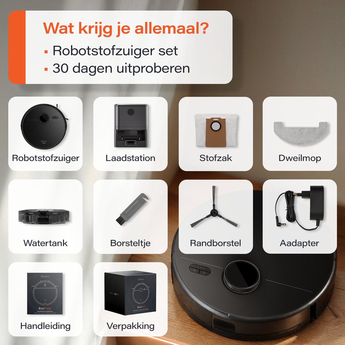 Ecopro Skoov Robotstofzuiger met Dweilfunctie en Laadstation