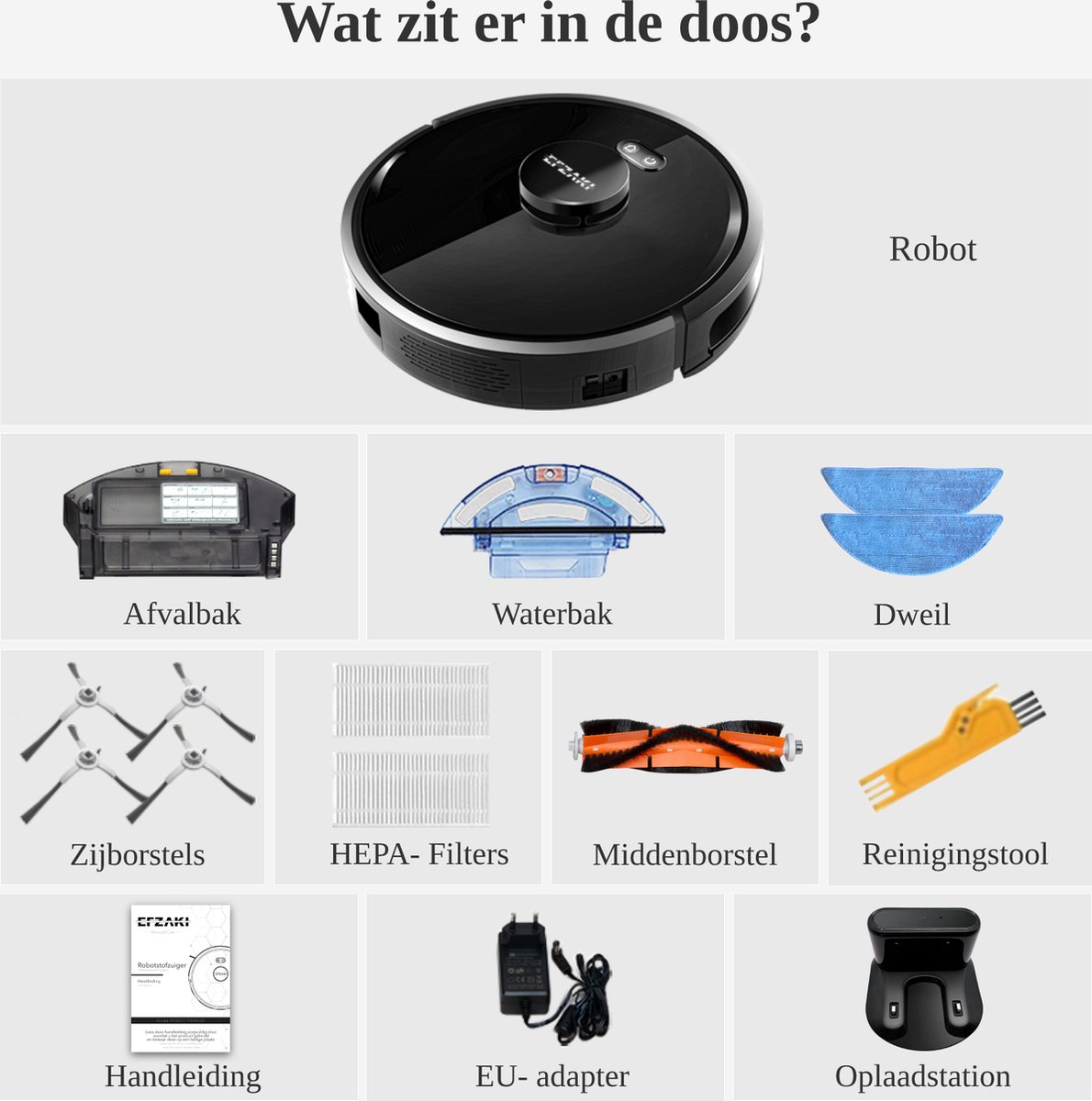 Efzaki Roboo Titanium RT453 Robotstofzuiger Zwart