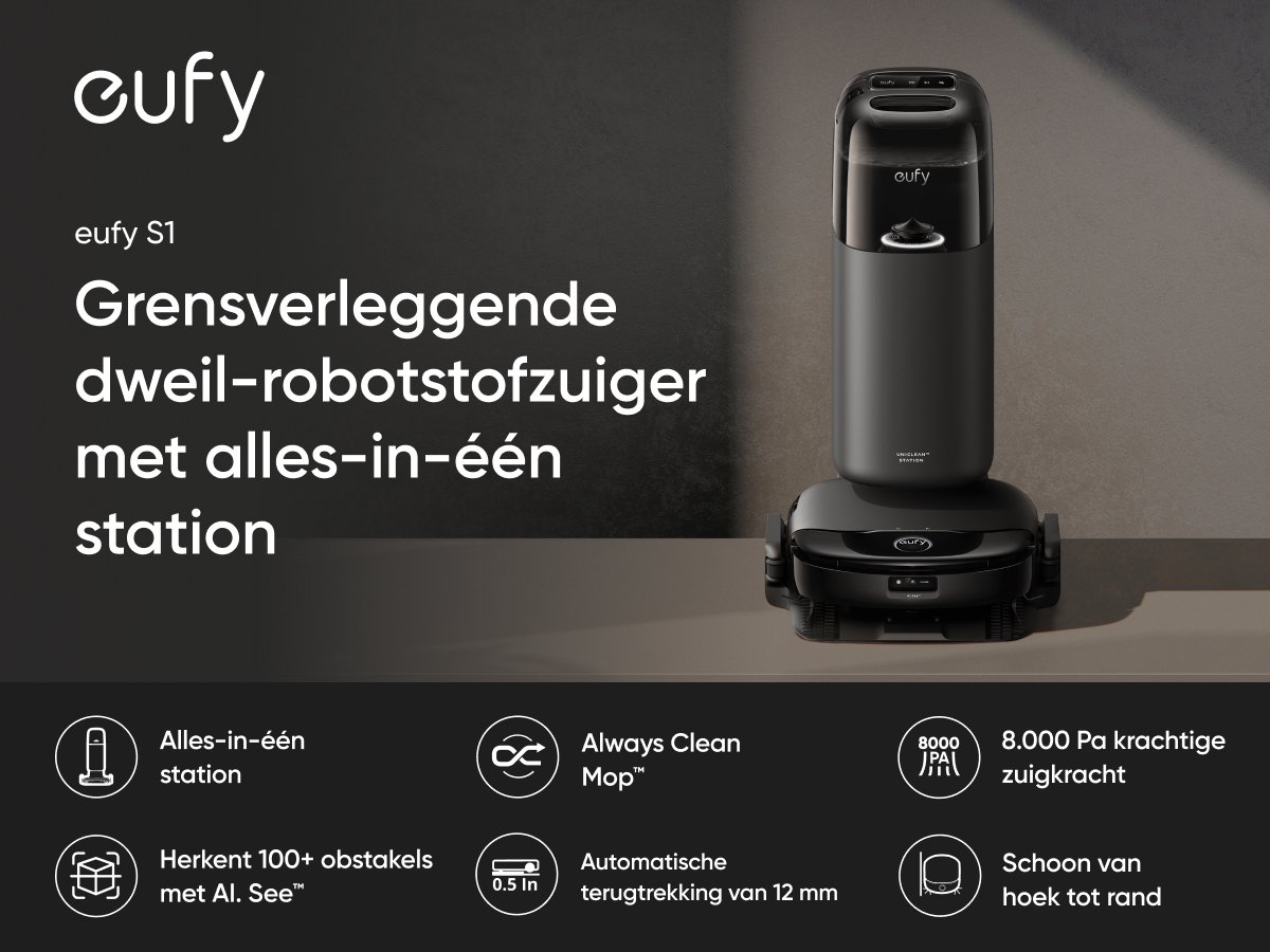 eufy Clean S1 HydroJet Robotstofzuiger met Moppfunctie en All-in-One Station