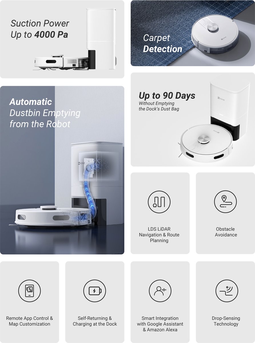 EZVIZ RE4 Plus Robotstofzuiger Zwart