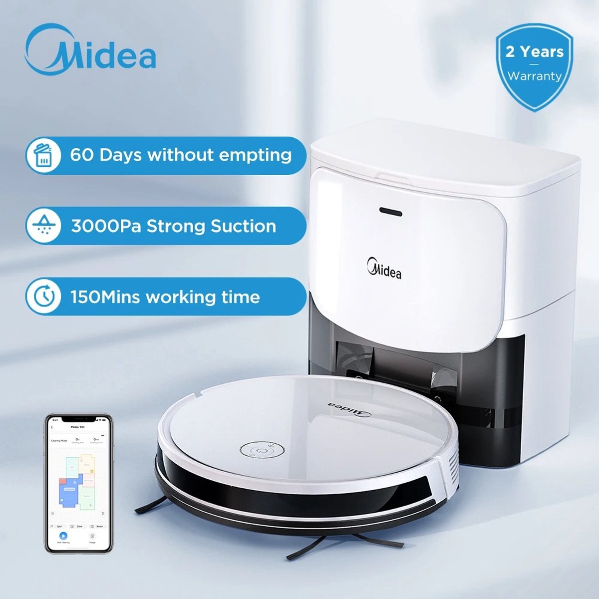 De G Slam Robotstofzuiger Met Laadstation Wit in één oogopslag