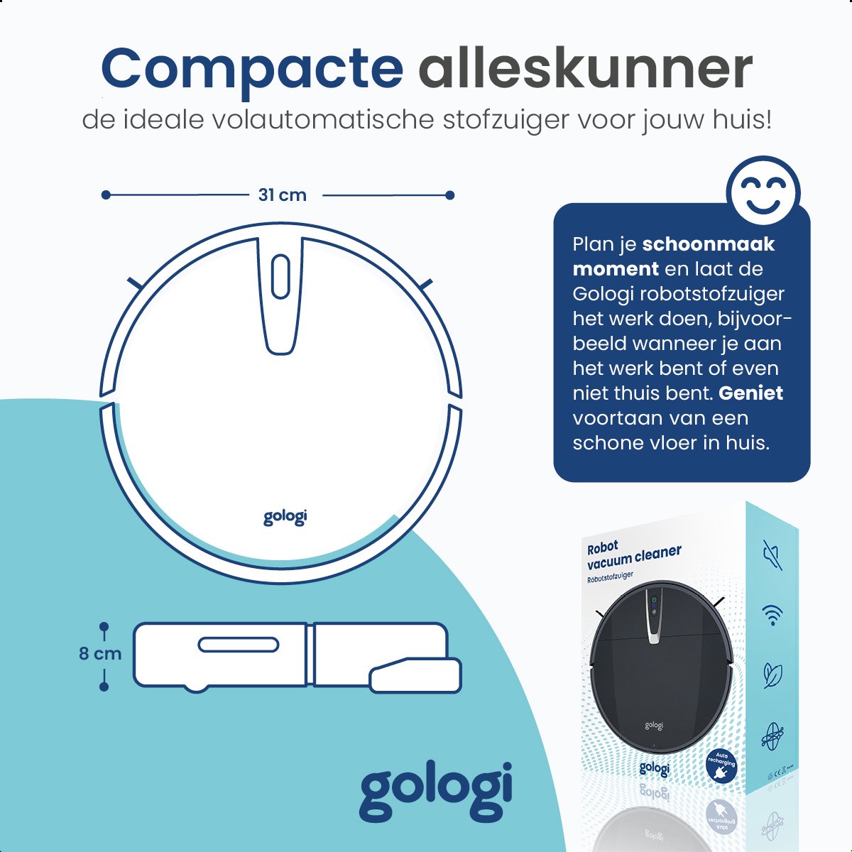 Gologi Robotstofzuiger met Dweilfunctie Zwart