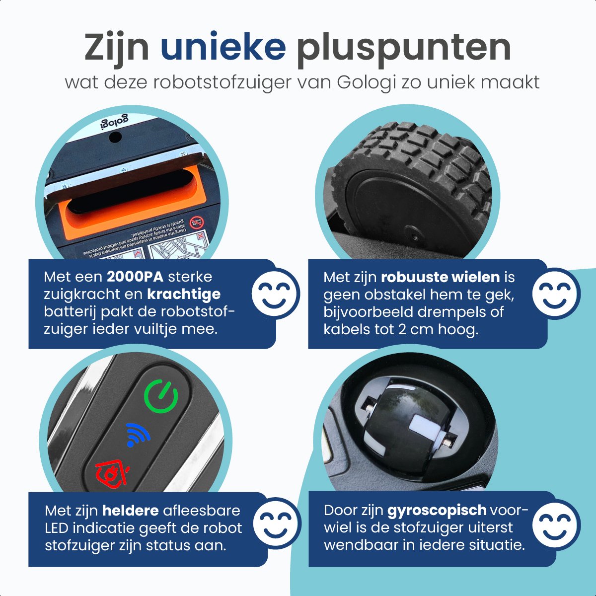 Gologi Robotstofzuiger met Dweilfunctie Zwart