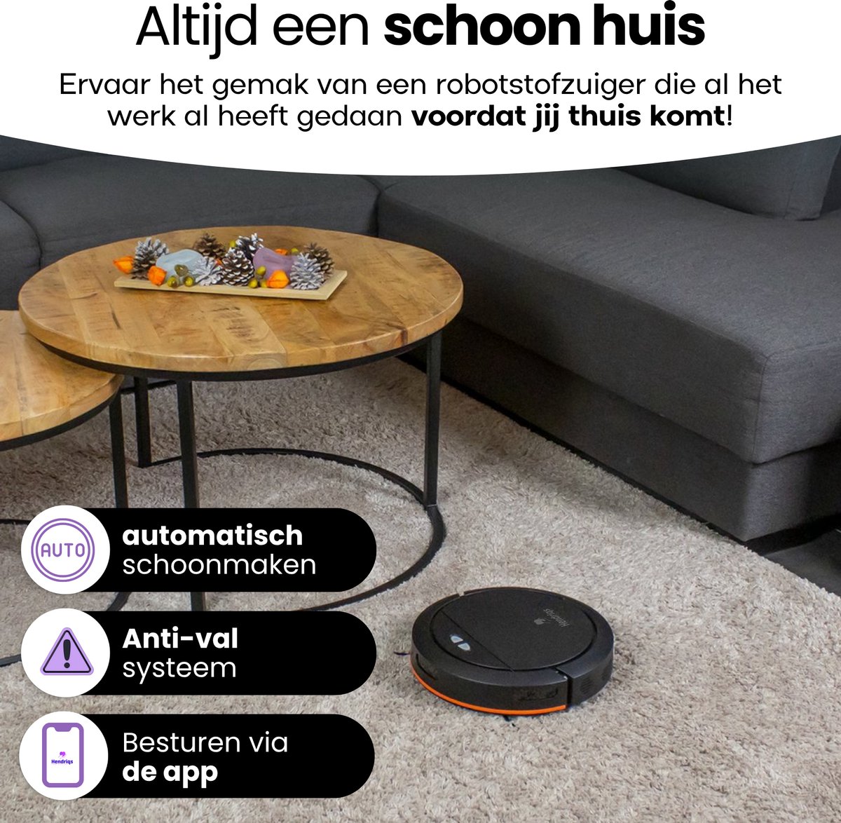 Hendriqs Robotstofzuiger met Dweilfunctie en Laadstation