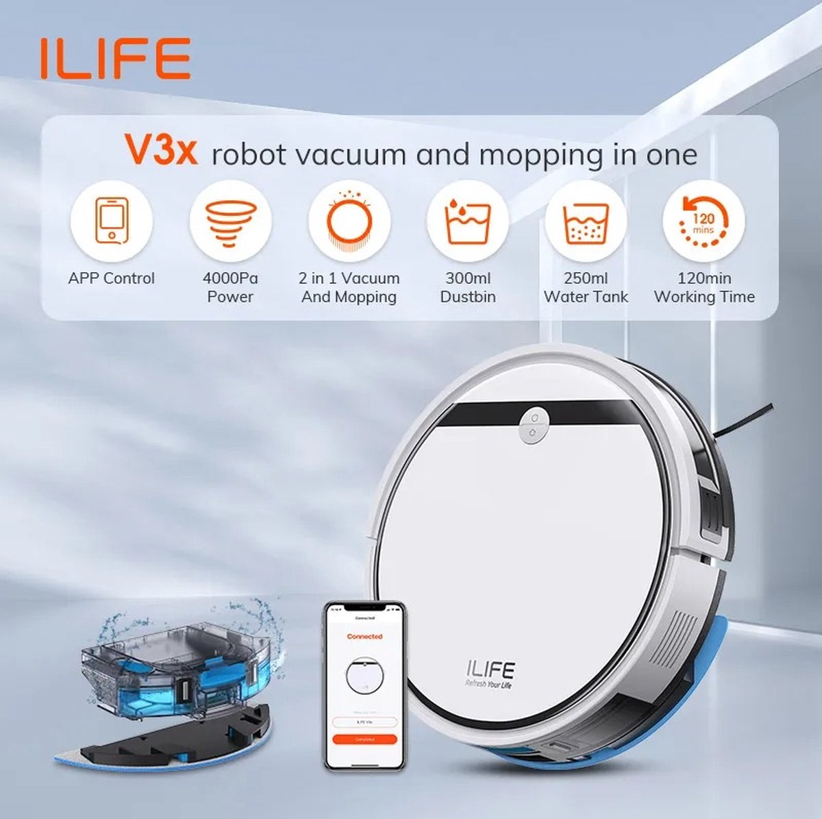 ILife V3x Robotstofzuiger met dweilfunctie Wit
